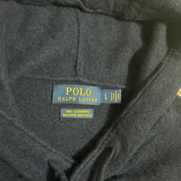 Polo Ralph Lauren Men’s Blue Cashmere Washable Hooded Sweater Size Large EUC